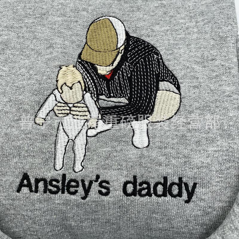 Cross-border European and American Father's Day Shirt Gift Custom Figure Embroidery Picture Photo Loose Casual Hoodie