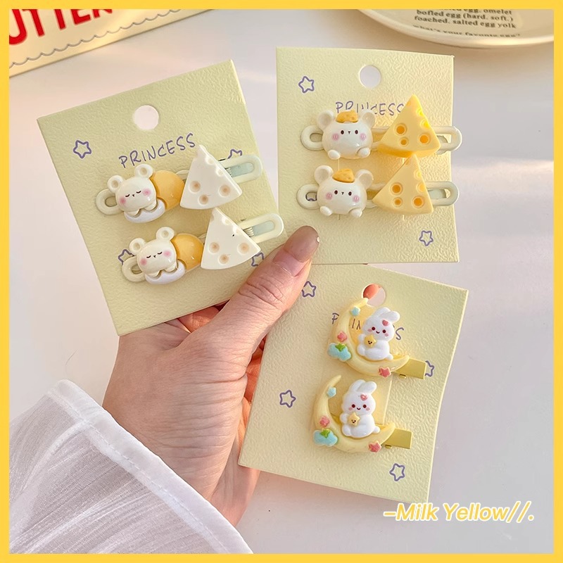 Crema amarilla Linda horquilla accesorios para el cabello femenino frente lado pelo roto flequillo clip estudiante horquilla niños clip tocado