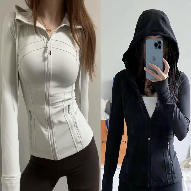 Lulu-Style Df Hooded Jacket Yoga Wear Sports Fitness Top Running Quick-Dry Slim-Fit Ice-Feel Women's Clothing