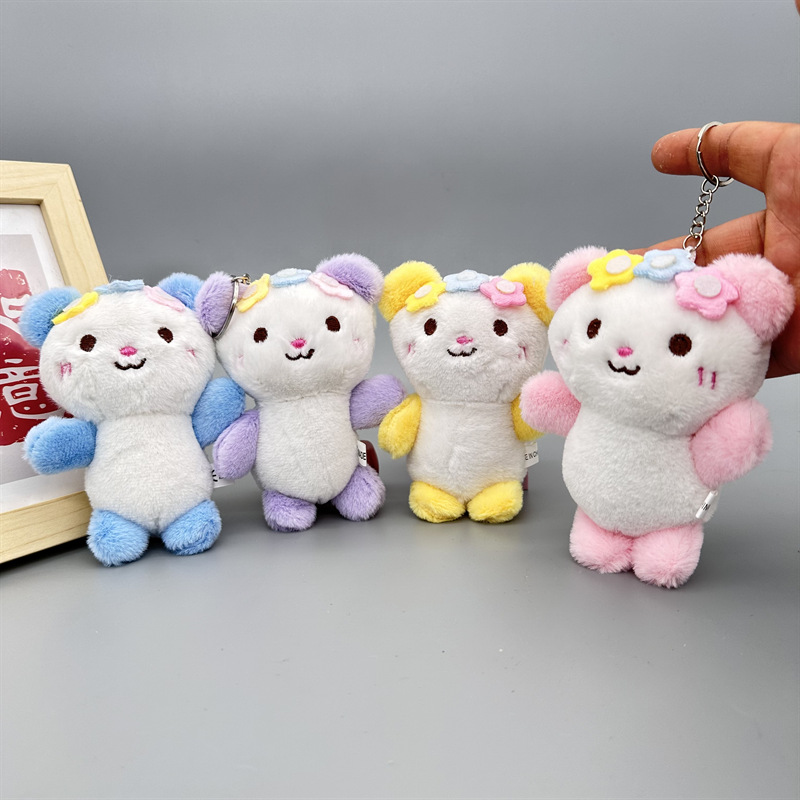 Muñecas de peluche de color contrastante conejo adorable oso muñeca colgante bolsa de ropa accesorios regalos al por mayor