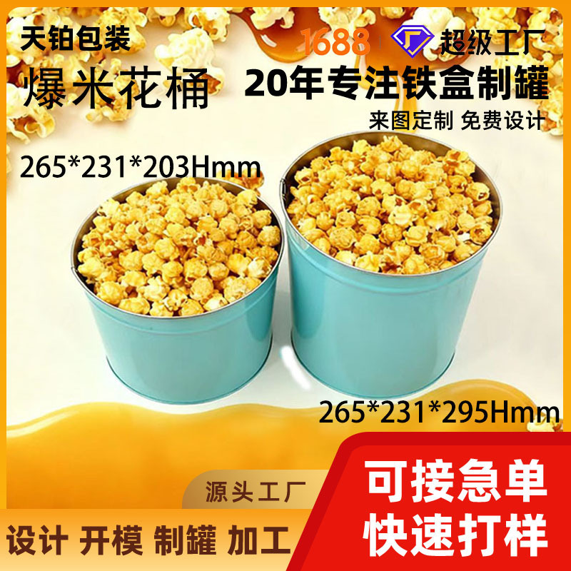 Custom Printed 2 Gallon Round Christmas Popcorn Tins Bucket, Promotional Metal Popcorn Packaging Tins, with