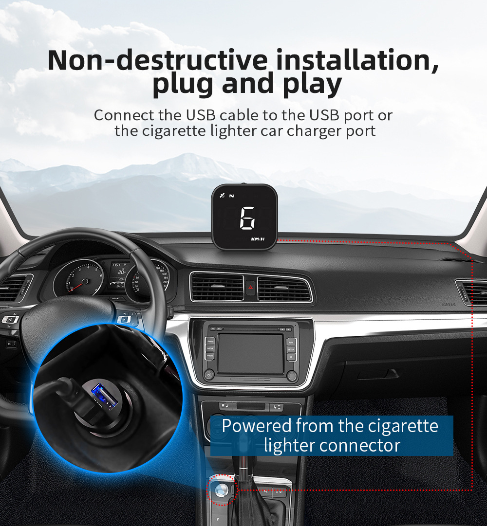 Cross-border car HUD head-up display, universal for cars, GPS speed and mileage display, high-definition compass, over-speed alarm
