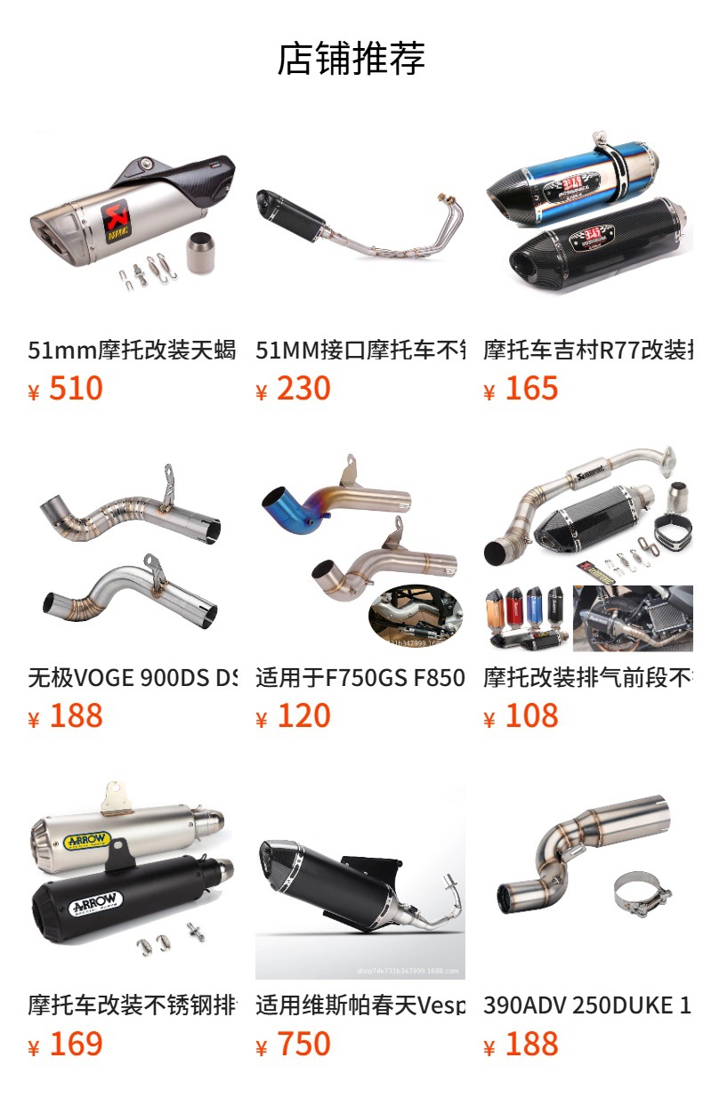 Cbr300R/Cb300F/Cb300R Motorcycle Modified Stainless Steel Front and Mid-Section Exhaust Pipe, Mid-Section 51mm