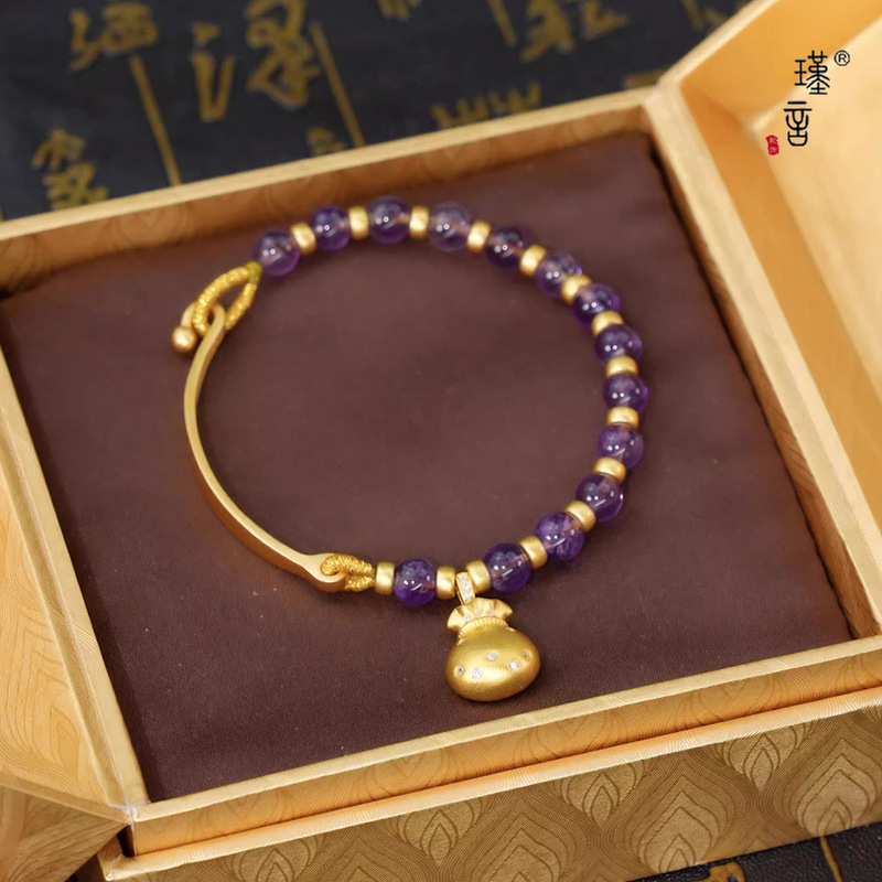 Jin Yan Gold Shop Opal Bracelet Adjustable Chain Simple Gold Round Brand Pendant White Chalcedony Tianhe Stone