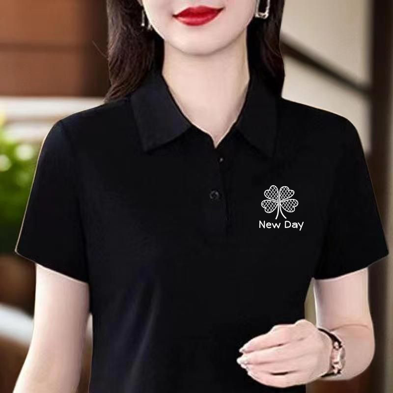 Popular Elegant and Simple Elegant Polo Shirt Summer New Loose Large Size Sports Short-Sleeved Top Lapel Polo