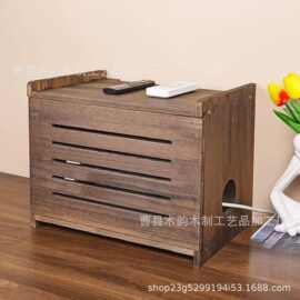 跨境木制路由器线整理盒电脑桌面WiFi收纳盒遮挡电缆实木线盒