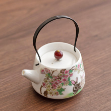 羊脂玉瓷提梁壶功夫茶具泡茶器单壶过滤球孔不烫手陶瓷兔子茶壶