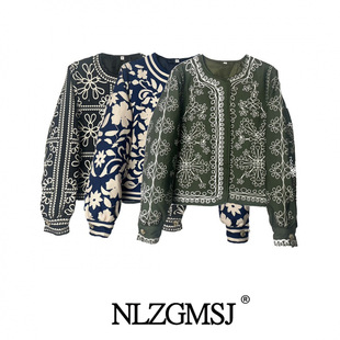 2024 Winter New Women's Clothing European and American-style Fashion Simple All-match Flower Print Cotton-padded Jacket Coat