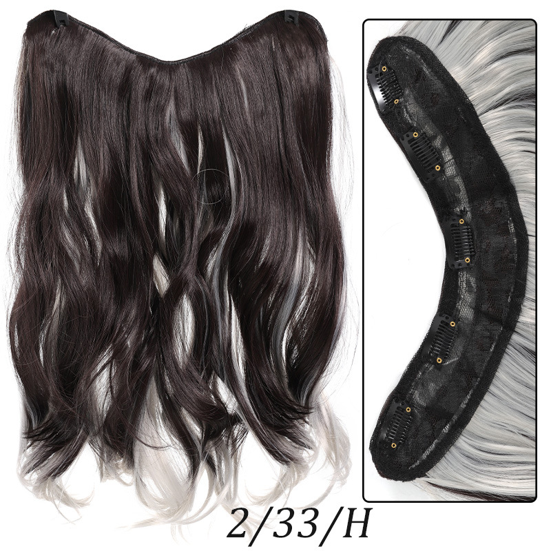 wig female V shaped hair extension one piece 5 card highlighting micro curly hair wig piece chemical fiber synthesis 48cm165g_voghion.com