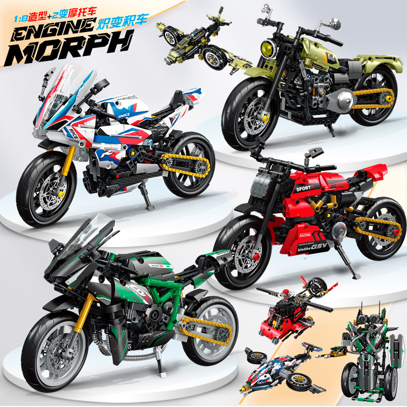 Juguetes de bloques naranja cuadrados niños puzzle modelo de motocicleta