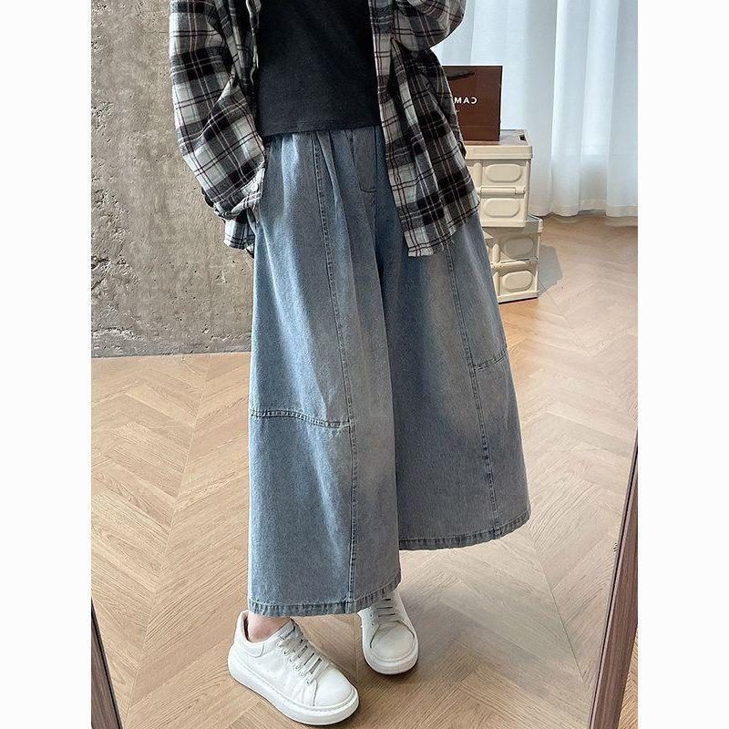 Elastic Waist Cropped Jeans for Women, New Summer Style, Loose Vintage Thin Plus Size High Waist Slimming Wide Leg Pants
