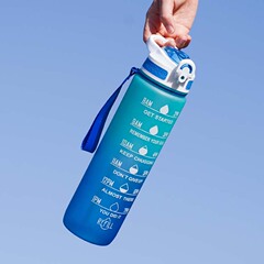 亞馬遜跨境運動大容量水壺戶外磨砂提手吸管1000ml漸變塑料水杯