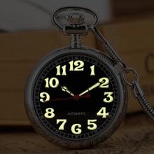 Luminous Numbers Dial Mechanical Automatic Pocket Watch Self