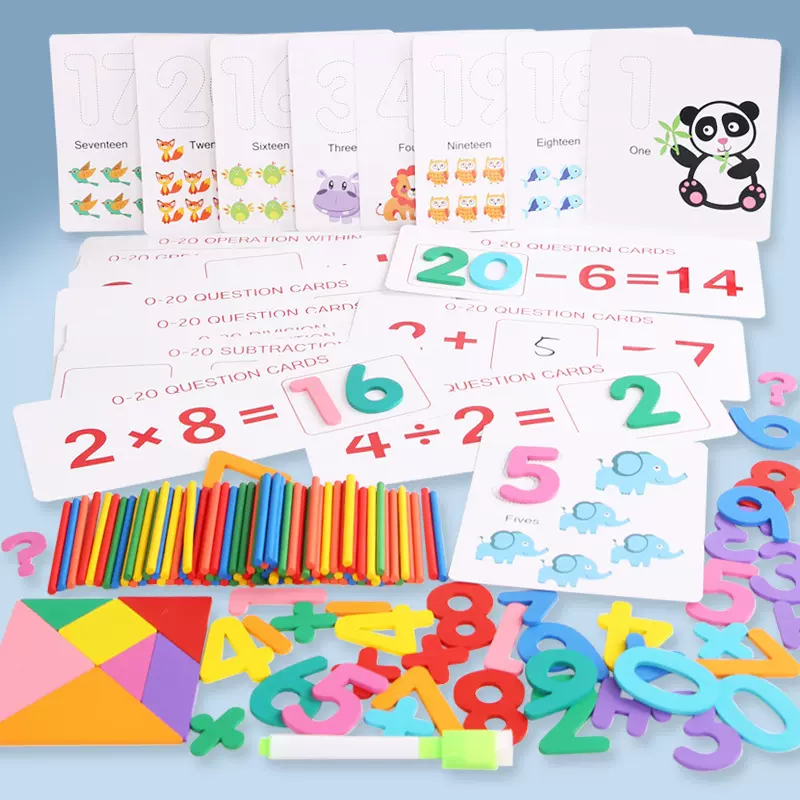 跨境早教英文拼单词数字运算配对教具儿童启蒙益智木制玩具批发