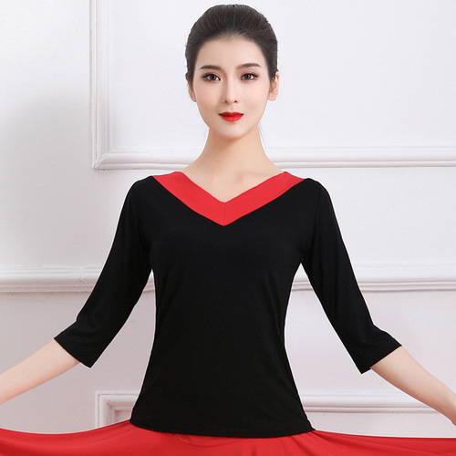 Delicate Modal Cotton Spring and Summer Dance Wear for Women Adult Square Dance Performance Top with V-Neck High Cost-Performance