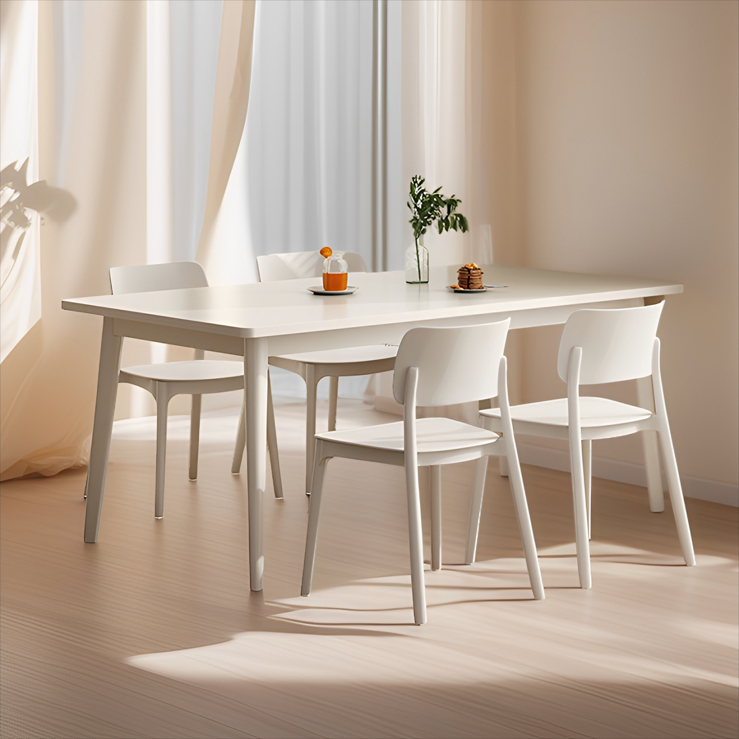 Mesa de comedor blanca de viento de crema pequeña casa de alquiler de mesa de comedor rectangular mesa de comedor comercial