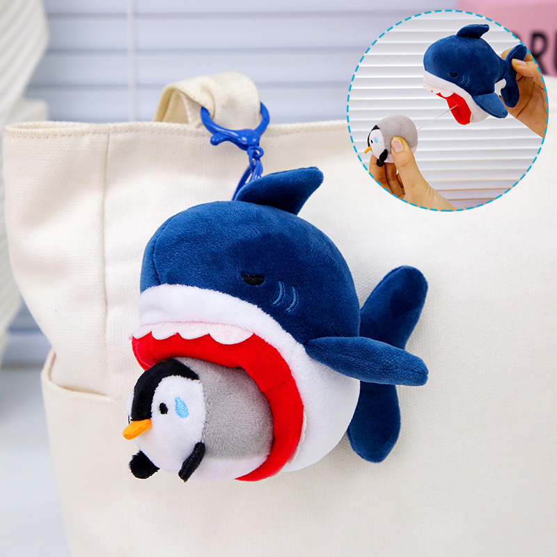 新しいかわいい小さなサメプルストリングペンダントハッピーペンギンキーホルダーぬいぐるみバッグペンダントギフト卸売|undefined