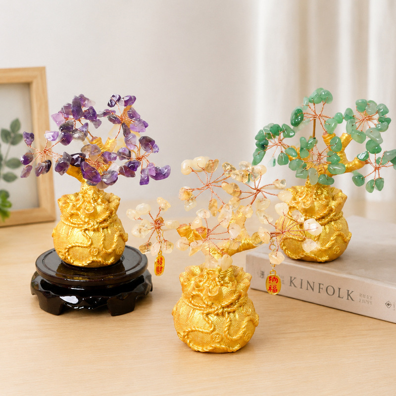 Natural Crystal Money Tree, Fortune Tree, Money Bag Resin Craft, Counter and Desktop Decoration, Cross-Border Crystal Tree Natural Crystal Money Tree, Fortune Tree, Money Bag Resin Craft, Counter and Desktop Decoration, Cross-Border Crystal Tree