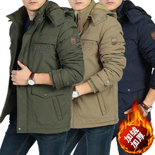 【跨境爆款】军旅风棉衣男加绒加厚保暖棉衣加肥中长款棉服外套冬