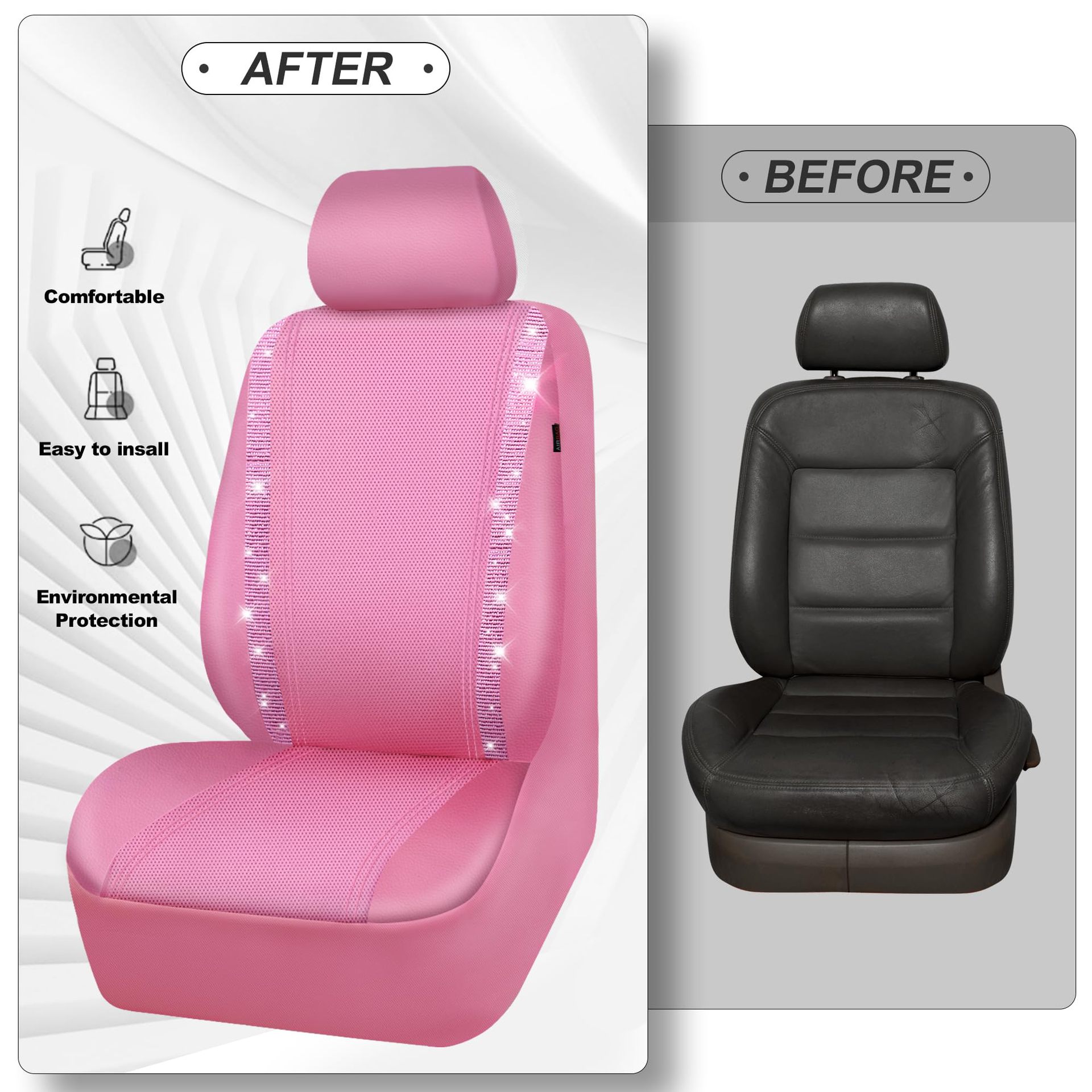 Diamond-Studded Car Seat Set, Rhinestone Car Seat Covers, Diamond Leather Car Seat Covers, Universal