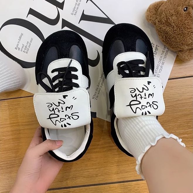 Halb gekochte Käse-Puffschuhe ~ lange Zunge, Schnürschuhe, deutsche Trainingsschuhe, hässliche und süße Freizeitsportschuhe, kleine weiße Schuhe für Mädchen_voghion.com