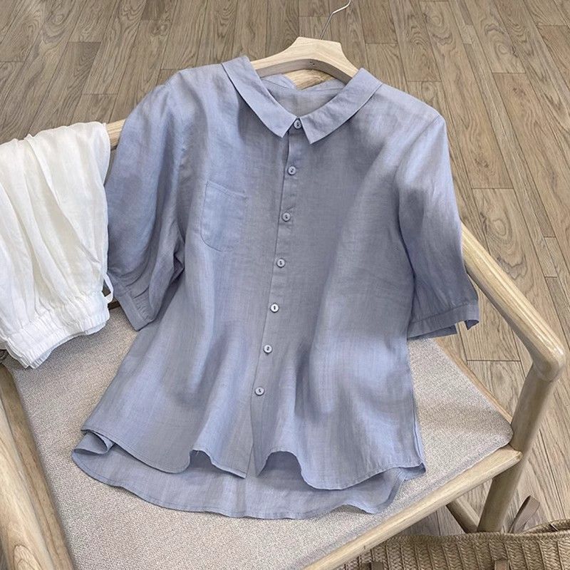 Summer 2025 Cotton Short-sleeved Shirt Women's Loose Lightweight Casual plus size Doll Shirt Trendy Top