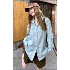 套装女2025夏季新款韩系慵懒风薄款防晒长袖衬衫高腰宽松阔腿短裤