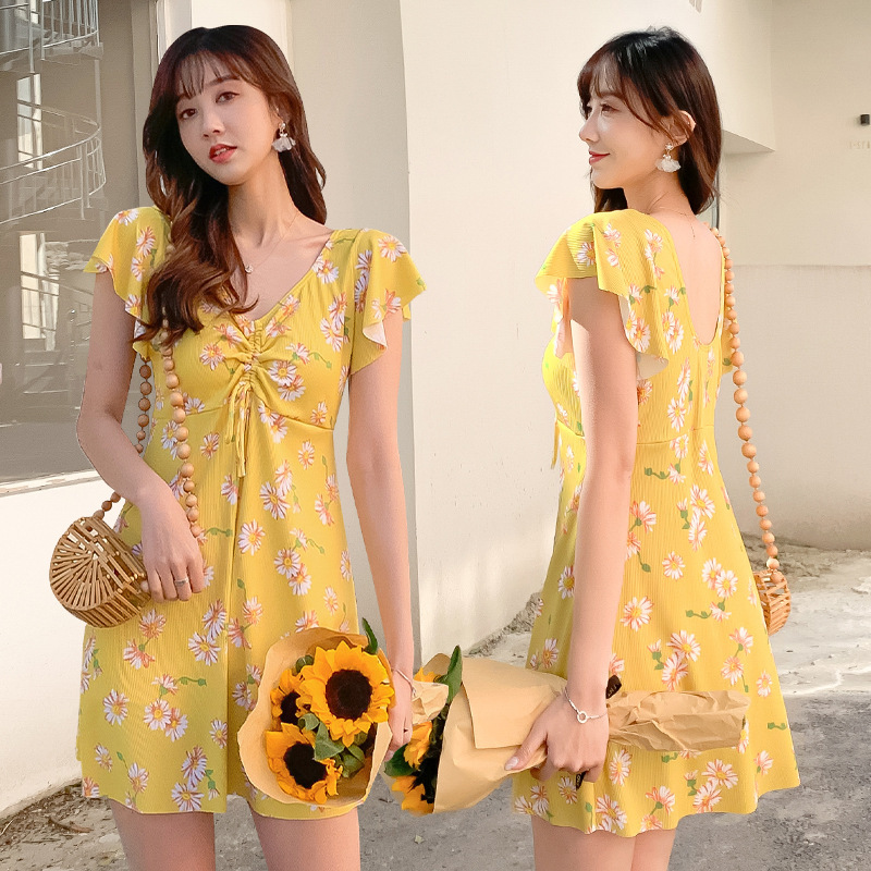 Traje de baño de las mujeres al por mayor moda conservadora suelta adelgazamiento vientre-cubierta traje de baño chica playa traje de baño de aguas termales