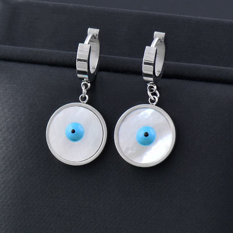 Fashion Eye Stainless Steel Inlay Shell Earrings Necklace