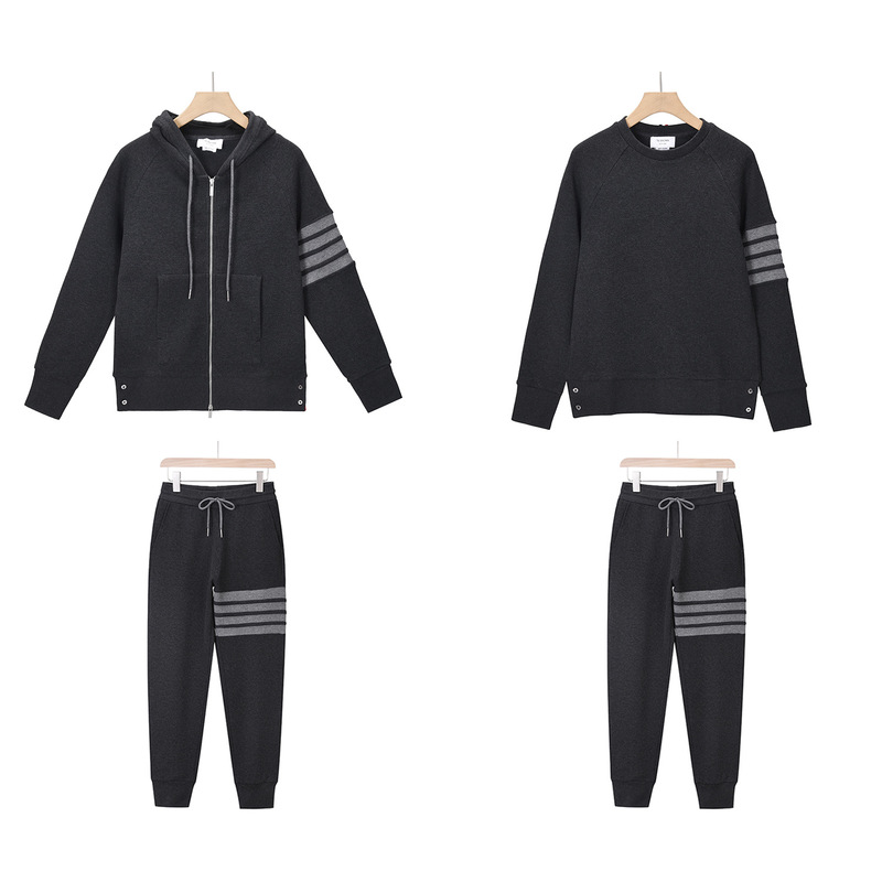 Tb Browin Waffle Charcoal Gray Suit Round Neck Sweatshirt Zipper Jacket Pants Suit Detachable