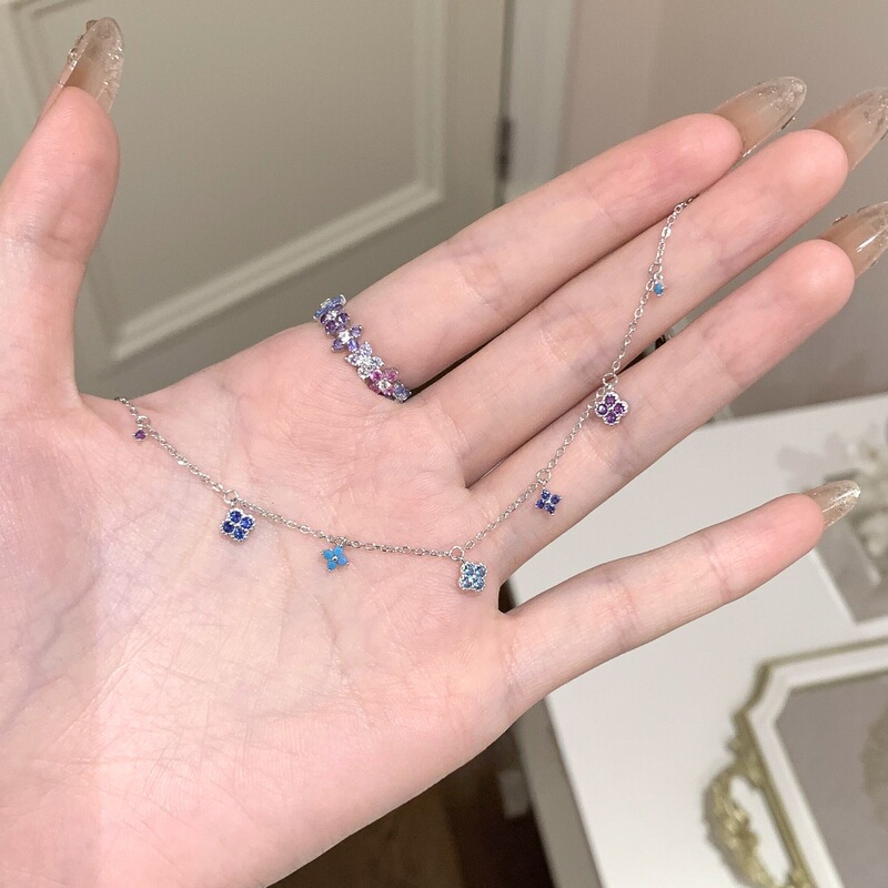 S925 Sterling Silver Plated 14K Gold Mini Colorful Dopamine Four-Leaf Clover Bracelet for Women with High-End Design