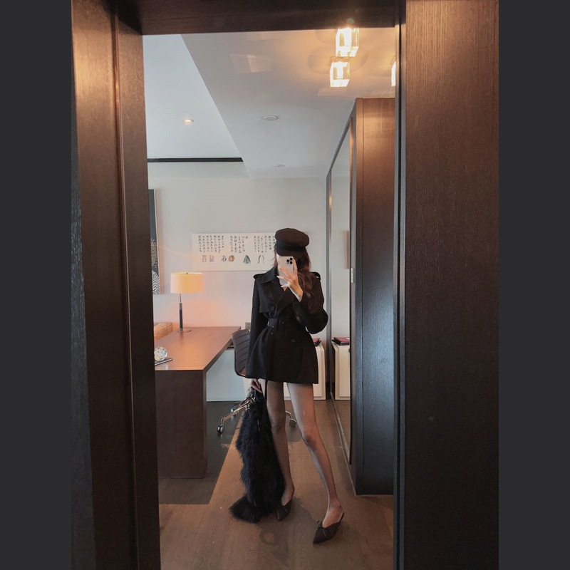 英伦风翻领双排扣收腰系带卡其色风衣女2025秋季新款气质短款外套|undefined