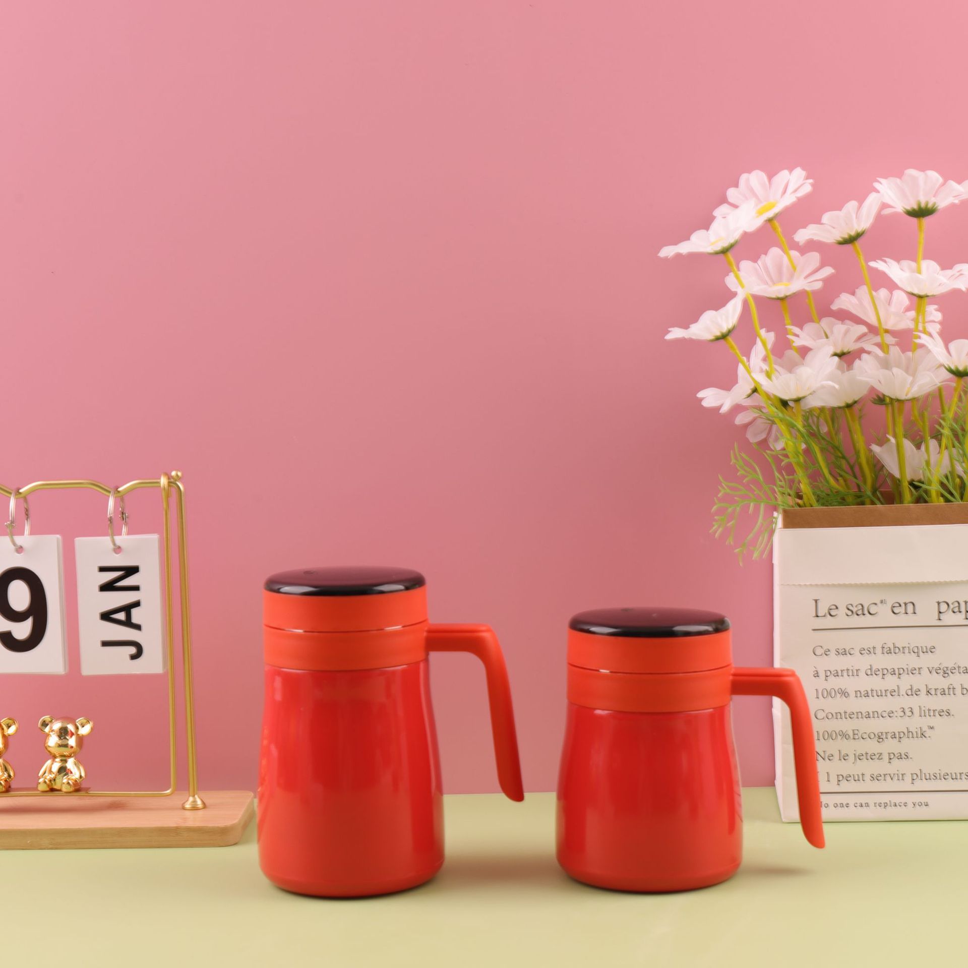 Comercio exterior 304 taza de café de aislamiento de acero inoxidable de temperatura inteligente separación de té de oficina con mango de taza de té