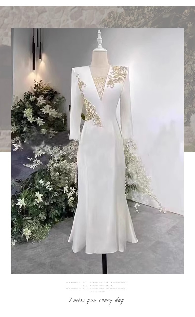 Đầm dạ hội trắng nữ cao cấp phong cách thanh nhạc biểu diễn — Màu trắng chi tiết 11