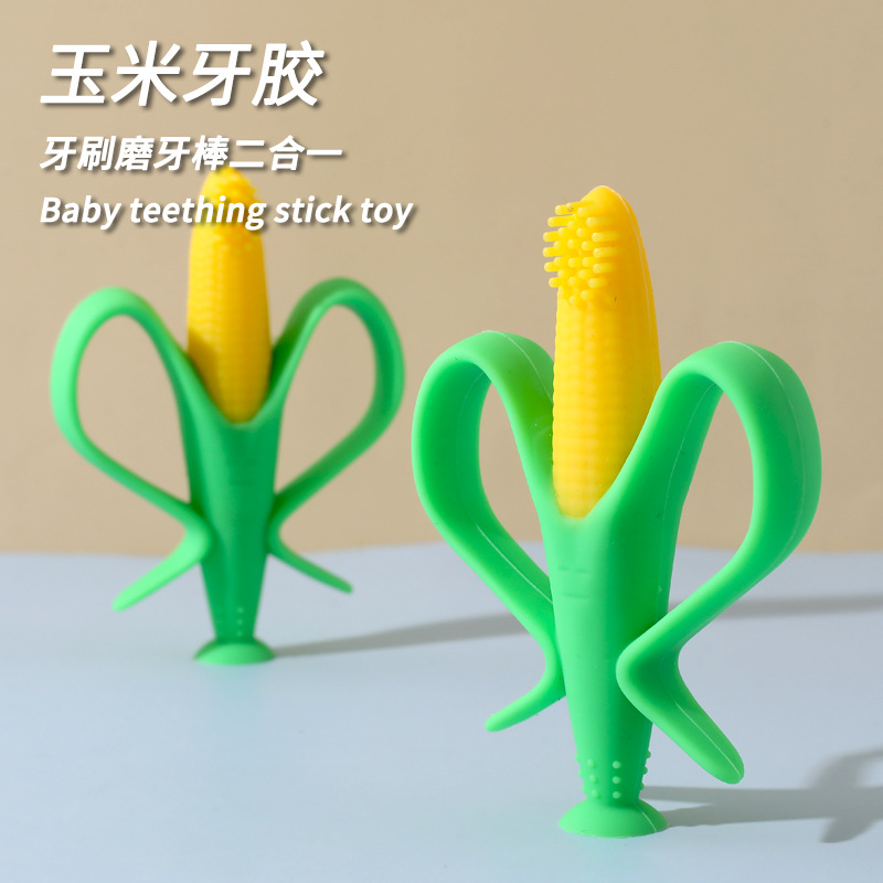 Molde de silicona para bebés, período de dentición para bebés, juguetes molares calmantes para bebés, cepillo de dientes para bebés, varilla molar dos en uno
