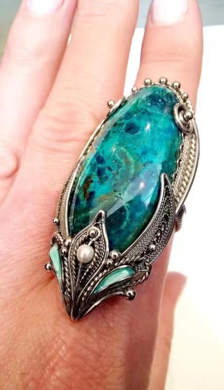 Sanjie fábrica de venta directa vintage étnica con incrustaciones de turquesa anillo transfronterizo creativo europeo y americano joyería de las mujeres