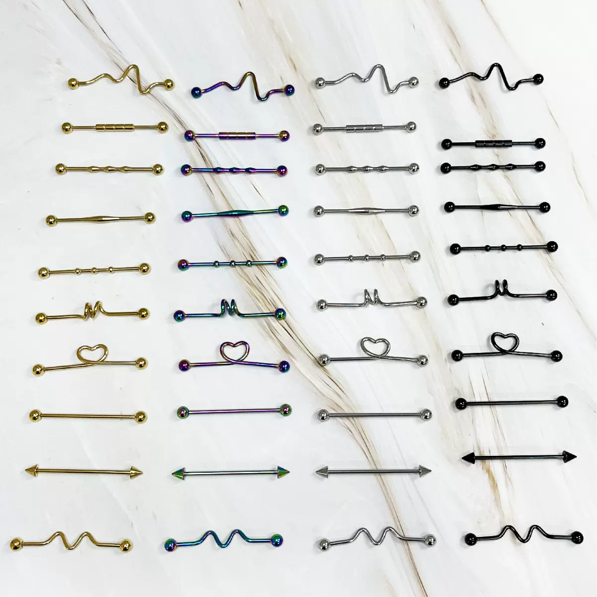 亚马逊跨境热卖不锈钢耳桥钉箭头螺丝工业耳钉杠铃欧美流行耳骨钉