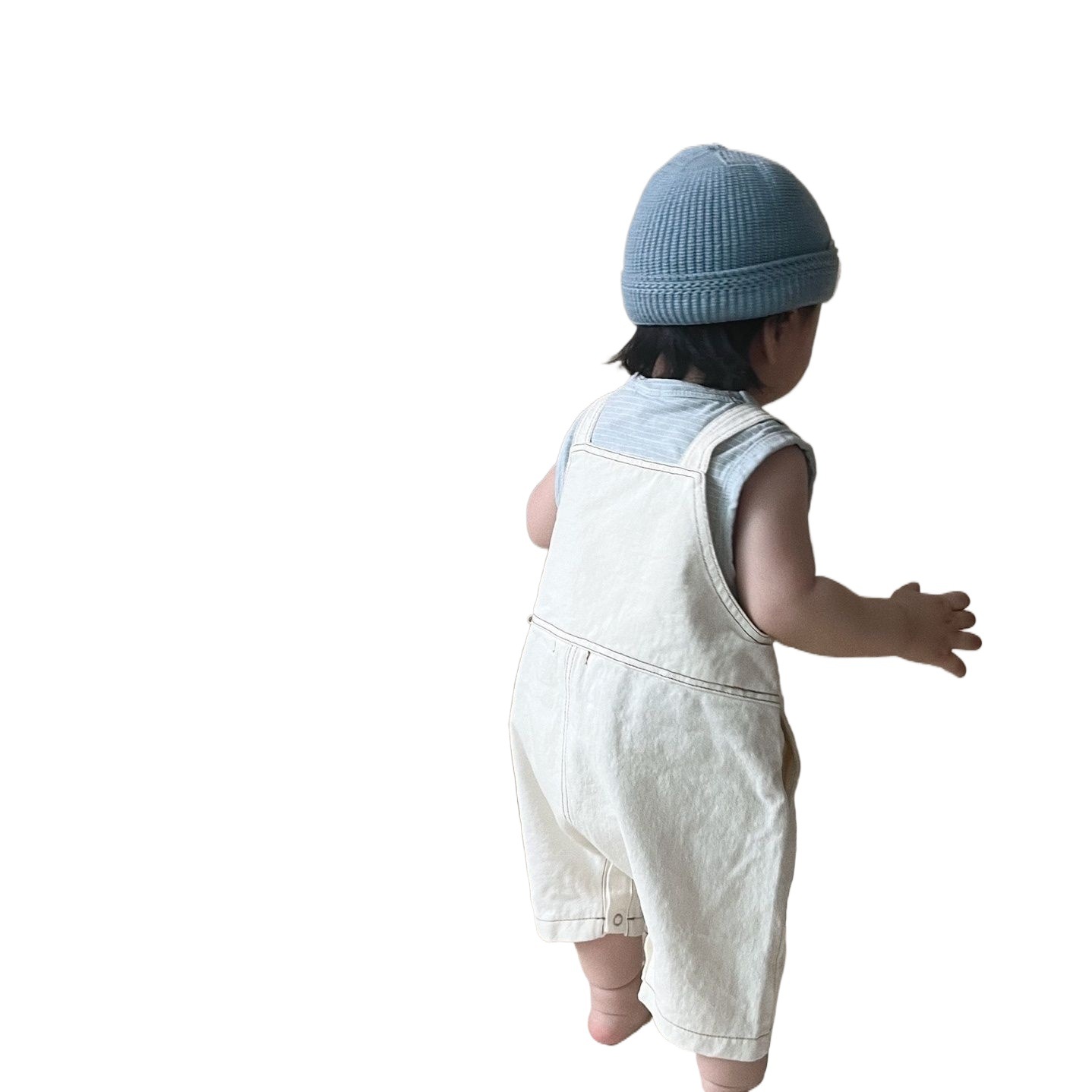 Estilo coreano ins niños y niñas de dibujos animados del bebé suelta suspender jumpsuit + cuello redondo a rayas camiseta sin mangas chaleco