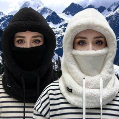 跨境代发冬季棉绒骑行帽男女防风雪帽户外运动围脖口罩连体毛绒帽