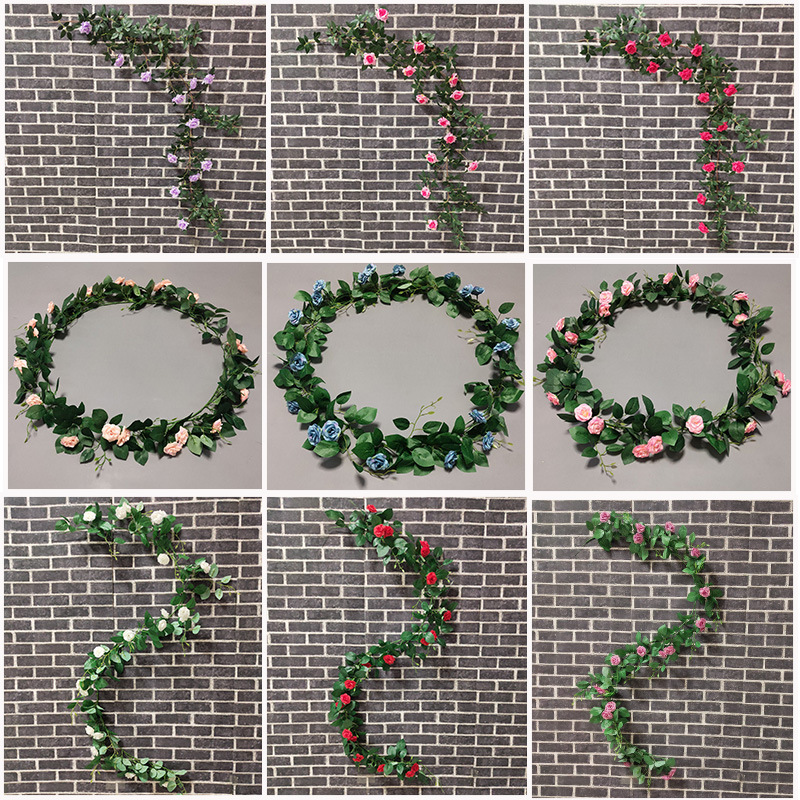 Factory wholesale imitation flower rattan silk flower strip New plant plastic rose fake flower rattan wedding bag Pipe decoration