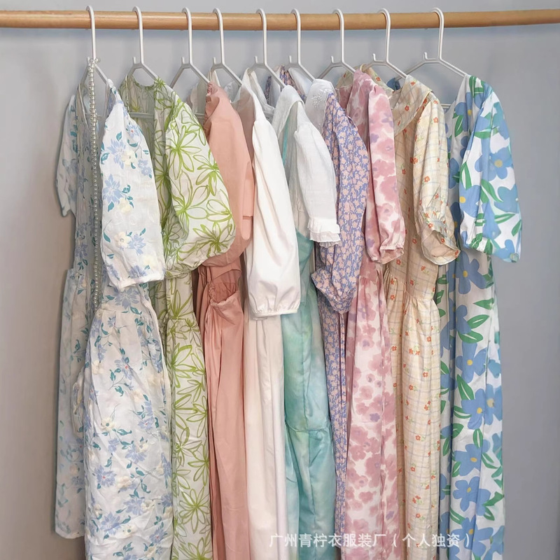 Thirteen-Line French-Style Mori-Inspired Fresh Puff-Sleeve Summer Cream Yellow A-Line Fairy Dress Wholesale