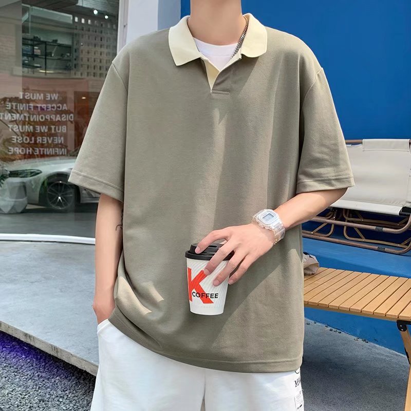 Camisa polo de manga corta de moda de verano para hombres, marca de moda, estilo de Hong Kong, red suelta japonesa, hermosa camiseta de media manga con cuello girado