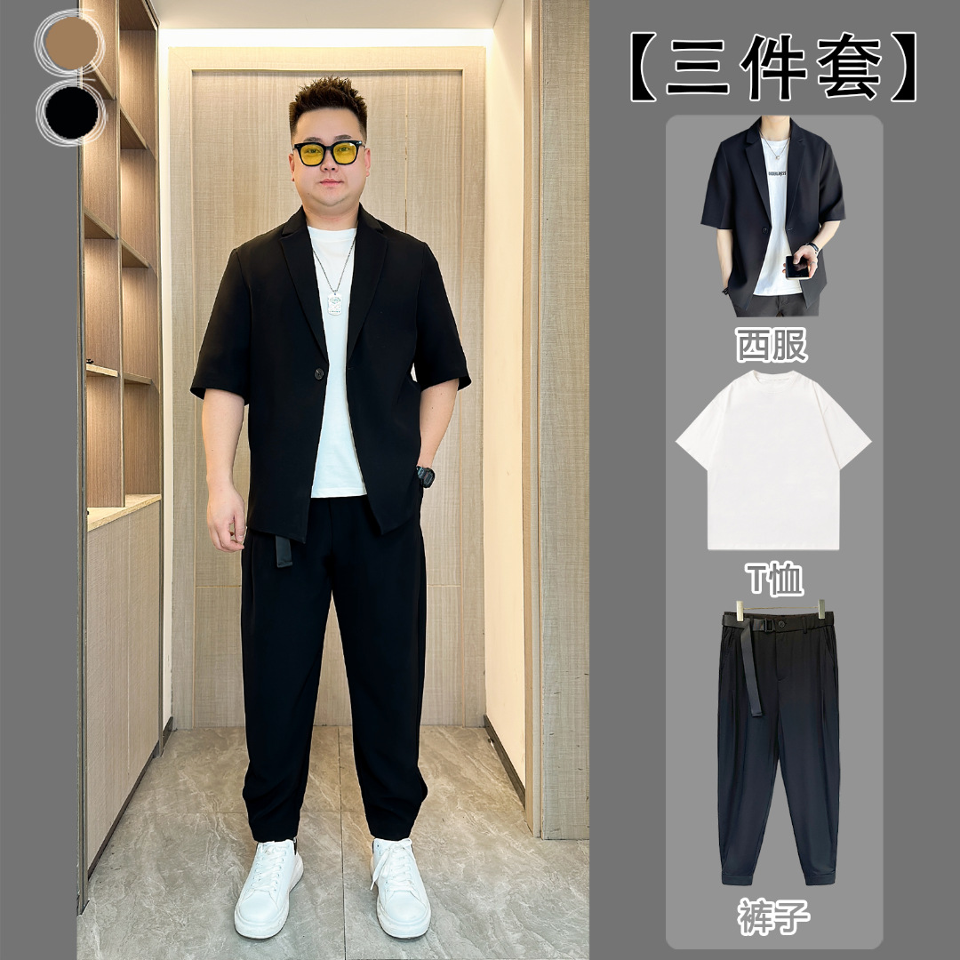 [Three-piece] Summer Men's plus size Casual Suit suit Korean-style Fashionable Handsome Men's Suit Light Mature Style