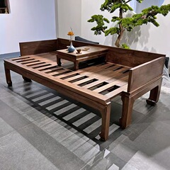 老榆木罗汉床新中式客厅推拉式实木沙发床两用贵妃榻家用实木床