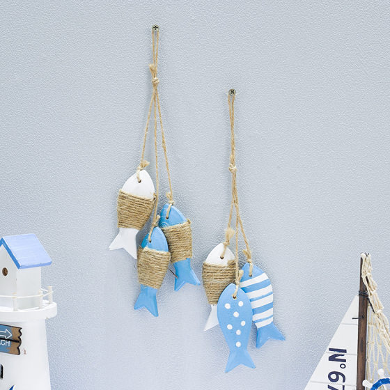 New Small Fish String Wooden Fish Curtain Decoration Fishing Net Background Decoration Marine Pendant Kindergarten Arrangement Hanging Decoration