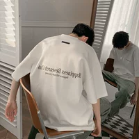 Американская oversize белая футболка с короткими рукавами мужская высокая улица ретро прилив тренда тяжелый 7 семь минут рукава лето