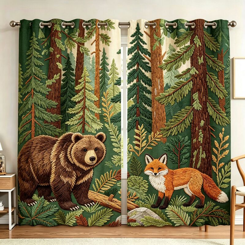 3D Digital Printed Floral Landscape Curtains, Finished Blackout Curtains for Living Room and Bedroom, Nordic Pastoral Style Hanging Curtains
