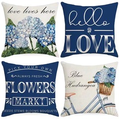 沙發抱枕裝飾四件套 亞麻材質 字母花朵圖案字母印花抱枕套植物花