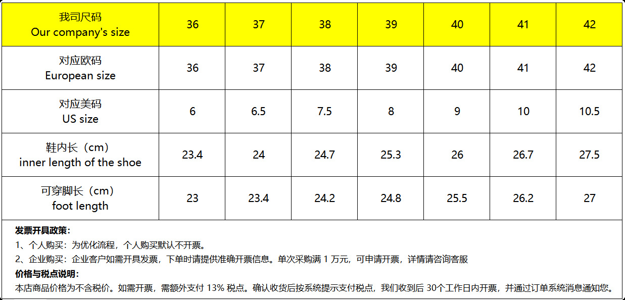 女鞋尺码表