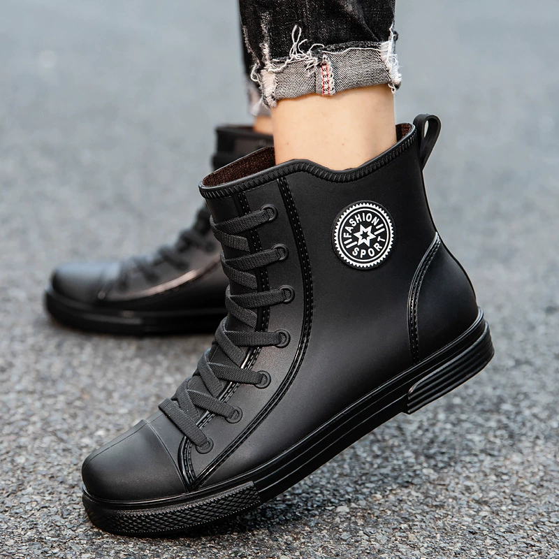 Дождевая обувь мужская средняя труба дождевая обувь модная низкая труба водная обувь нескользящая водонепроницаемая короткая трубка мужская легкая толстая резина износостойкая